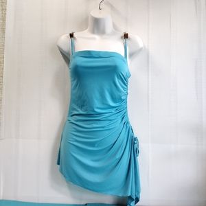 Belle Amie Halter Stretch Side Flounce Ruched Top Size L